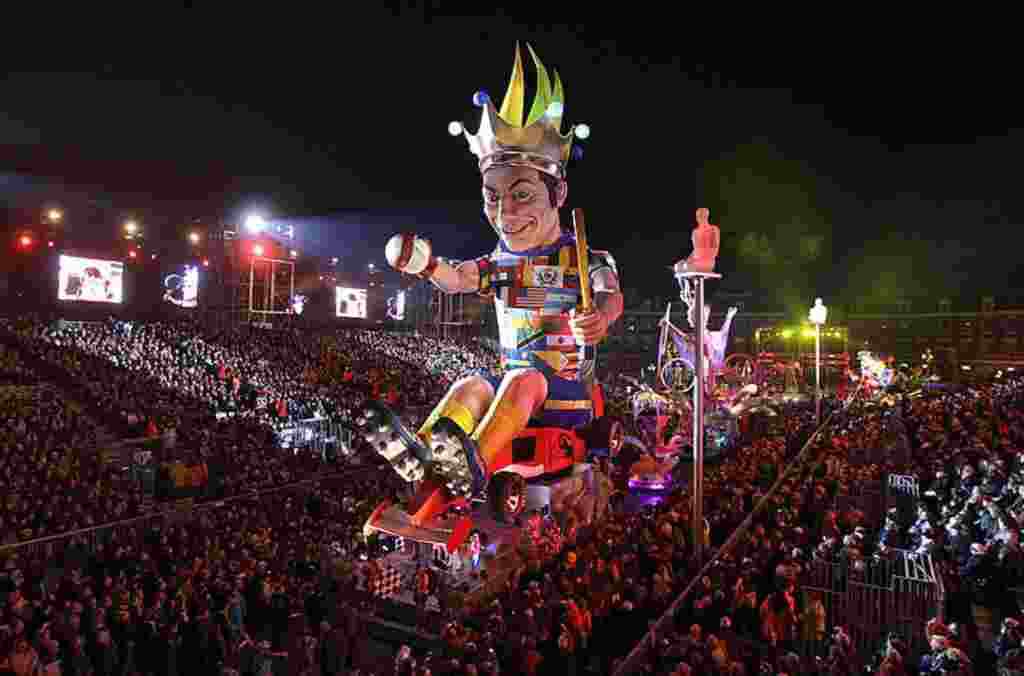 The King of the Nice Carnival 2012's float parades during the 128th edition of the Nice Carnival, February 18, 2012, in Nice, southern France. (AP Photo )