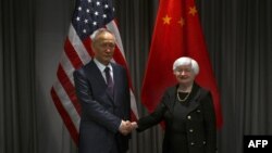 美国财长耶伦与中国副总理刘鹤在苏黎世举行会谈。（2023年1月18日）