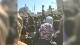 Protesters are seen in Zahedan, Iran, on Feb. 10, 2023, in the screenshot from social media.