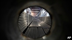 A cross-section of a prototype reactor is shown inside Last Energy's microreactor demonstration unit, Jan. 17, 2023, in Brookshire, Texas.