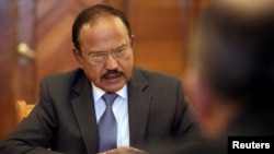 FILE - India's National Security Adviser Ajit Doval speaks during a meeting with Russian Foreign Minister Sergey Lavrov in Moscow, May 10, 2018. On Jan. 31, 2023, Doval met with U.S. National Security Adviser Jake Sullivan about collaborations between the two countries. 