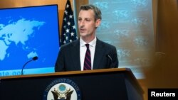 FILE - U.S. State Department spokesperson Ned Price speaks during a news conference in Washington, 10 March, 2022. 