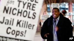 Raymond Washington speaks during a protest over the death of Tyre Nichols, Jan. 27, 2023, in Atlanta.