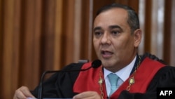 El presidente del Tribunal Supremo de Justicia de Venezuela, Maikel Moreno, durante una conferencia de prensa el 1 de septiembre de 2020 en Caracas.