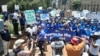 Democratic Alliance protesters at a rally in Johannesburg, South Africa on Jan. 25, 2023. (Kate Bartlett/VOA)