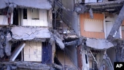 A view of a destroyed building in Gaziantep, southeastern Turkey, Feb. 9, 2023.