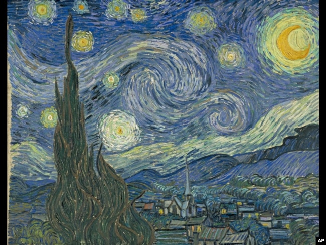 "The Starry Night" 1889 painting by Vincent Van Gogh, Museum of Modern Art, New York City, photo on black (AP)