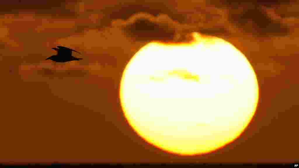 نمایی از طلوع خورشید در آسمان اقیانوس اطلس&nbsp;