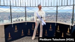 Miss Universe 2022 R'Bonney Gabriel poses during a press session at 86th floor observation deck, Empire State Building, New York City