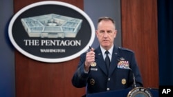 FILE - Pentagon spokesman Air Force Brig. Gen. Patrick Ryder speaks in Washington, Jan. 17, 2023. Speaking Feb. 10, 2023, of an unidentified object shot down over Alaska, he said there was “no indication, at this time, that it was maneuverable. ... It wasn't an aircraft per se.”