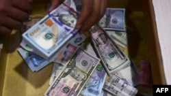 Seorang petugas penukaran uang mengumpulkan dolar AS di Karachi pada 26 Januari 2023. (Foto: AFP)