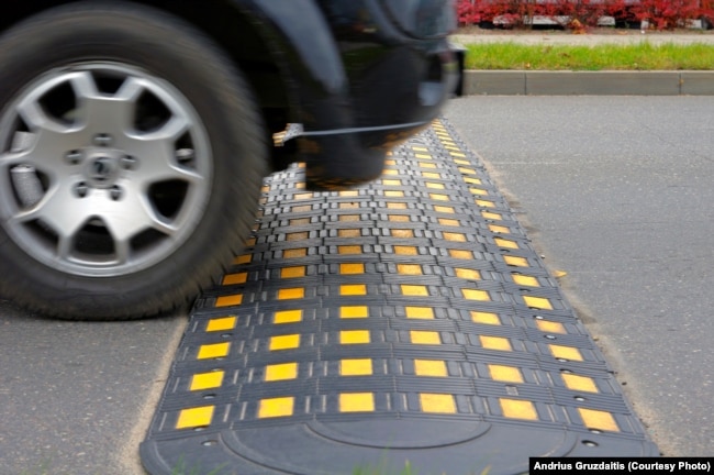 Speed bump on a road