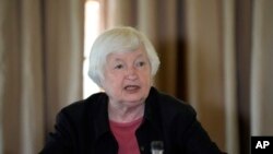 FILE - U.S. Treasury Secretary Janet Yellen speaks during a roundtable discussion at Dinokeng Game Reserve in Hammanskraal, north of Pretoria, South Africa, Wednesday, Jan. 25, 2023.