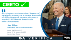 Joe Biden, presidente de EEUU, afirma que se han incautado más de 23,000 libras de fentanilo.