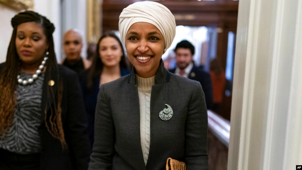 U.S. Representative Ilhan Omar, a Democrat, leaves the House chamber at the Capitol in Washington, Feb. 2, 2023. House Republicans have since voted to oust Omar from the Foreign Affairs Committee because of her past comments critical of Israel.