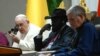Pope Francis addresses a gathering at the Presidential Palace during Pope's apostolic journey, in Juba, South Sudan, February 3, 2023. 