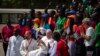 Pope Francis meets with a group of the Catholic faithful from the town of Rumbek, who had walked for more than a week to reach the capital, after he addressed clergy at the St. Theresa Cathedral in Juba, South Sudan, Feb. 4, 2023.