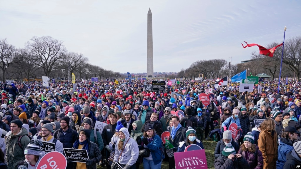 资料照：美国民众聚集在华盛顿国家大草坪参加反对堕胎的游行。(2022年1月20日)(photo:VOA)