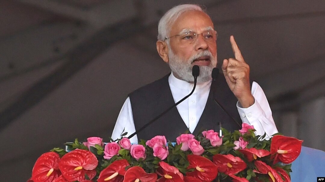 FILE - India's Prime Minister Narendra Modi speaks during a rally in Mumbai, Jan. 19, 2023. 