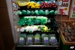 Sayuran yang terbuat dari plastik dipajang di toko yang menampilkan ribuan produk yang seluruhnya terbuat dari plastik bekas, di Ann Arbor, Michigan, Selasa, 17 Januari 2023. (AP/Carlos Osorio)