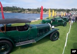 FILE - Classic cars at the 2019 Pebble Beach Concours d'Elegance. (Tony Avelar /AP Images for Flexjet)