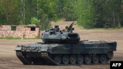 FILE - This file photo taken on May 20, 2019 shows a Leopard 2 A7 main battle tank of the German armed forces Bundeswehr.