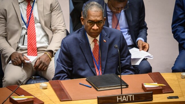 Haiti's ambassador to the U.N. Antonio Rodrigue attends a United Nations security council meeting on Haiti at U.N. Headquarters in New York City on Jan. 24, 2023.