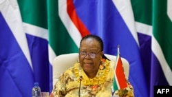 FILE - South African Minister of International Relations and Cooperation Naledi Pandor delivers a speech in Pretoria, Jan. 23, 2023.
