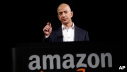 FILE: Jeff Bezos, CEO and founder of Amazon, speaks in Santa Monica, Calif., on Sept. 6, 2012
