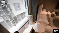 Snow is pictured from inside a room of one of two houses built to develop future heating solutions at Energy House 2.0 in Salford, UK, Jan. 24, 2023.