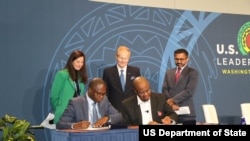 The Artemis Accords being signed by Minister of Communications and Digital Economy Isa Ali Ibrahim on behalf of the Federal Republic of Nigeria and by Rwanda Space Agency CEO Francis Ngabo on behalf of the Republic of Rwanda.