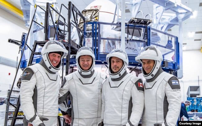 The crew of Axiom’s Ax-1 mission to the International Space Station is shown in this undated photo. From left, Larry Connor, Michael Lopez-Alegria, Mark Pathy, Eytan Stibbe. (Image Courtesy: SpaceX/Axiom Space)