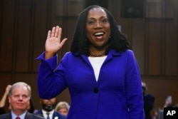 FILE - Supreme Court nominee Judge Ketanji Brown Jackson is sworn in for her confirmation hearing before the Senate Judiciary Committee March 21, 2022, on Capitol Hill in Washington. (AP Photo/Jacquelyn Martin, File)