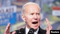 Joe Biden, presidente de EE. UU., se dirige a la Conferencia Legislativa de Sindicatos de Construcción de América del Norte (NABTU, por sus siglas en inglés) en Washington DC, y en donde anunció un nuevo paquete de sanciones a Rusia el 6 de abril de 2022.