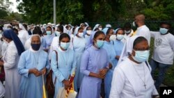 Sri Lankan Catholic nuns protest in Colombo, Sri Lanka, April 9, 2022, as demonstrators called on the president to resign amid worst economic crisis in history.