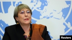 FILE - U.N. High Commissioner for Human Rights Michelle Bachelet is pictured at the United Nations in Geneva, Switzerland, Nov. 3, 2021