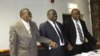 MKD leader Simba Makoni, MDC-T president Morgan Tsvangirai and Zanu Ndonga chairman Reketai Semwayo announcing their election coalition.