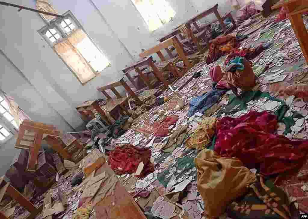A damaged church in which four people taking refuge were killed in an army shelling in Loikaw in Myanmar&#39;s eastern Kayah State as clashes continue in the area between the army and the local rebel fighters. (Credit: Kantarawaddy Times)