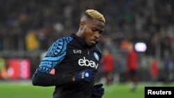 Napoli's Victor Osimhen during the warm up at Stadio Olimpico, Rome, Italy on December 23, 2023.