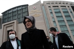 Hatice Cengiz, fiancee of the murdered Jamal Khashoggi, leaves Justice Palace, the Caglayan Courthouse, after attending a trial on the killing of Khashoggi at the Saudi Arabian Consulate, in Istanbul, Turkey, Apr. 7, 2022. (REUTERS/Murad Sezer)