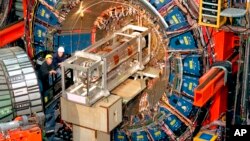 This photo from the Fermi National Accelerator Laboratory shows the facility's Collider Detector outside Batavia, Ill. In results released April 7, 2022, scientists at the lab calculated that a fundamental particle of physics weighs more than they thought it should.