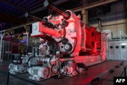 A view of the inside of the Tesla Giga Texas manufacturing facility during a tour ahead of the 'Cyber Rodeo' grand opening party on April 7, 2022 in Austin, Texas.