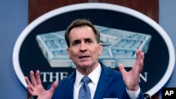 Pentagon spokesman John Kirby speaks during a briefing at the Pentagon in Washington, April 6, 2022.
