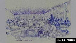 A smuggled sketch shows people inside of Myanmar's Insein prison in this undated picture obtained by REUTERS