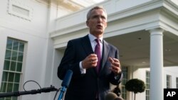 NATO Secretary General Jens Stoltenberg talks to reporters after meeting with President Joe Biden at the White House, June 7, 2021, in Washington.