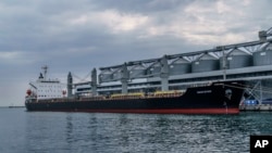 停泊在烏克蘭敖德薩港口的參與聯合國及土耳其調解達成烏克蘭外運糧食計劃的運糧船。（2022年7月29日）