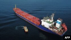 FILE: A ship loaded with grain being inspected in the anchorage area of the southern entrance to the Bosphorus in Istanbul. - Cargo ships loaded with grain and other agricultural products have been moving despite Russia's decision to pull out from a landmark deal