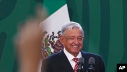 Mexican President Andres Manuel Lopez Obrador speaks during his daily morning press conference before officially inaugurating the Felipe Angeles International Airport (AIFA) north of Mexico City, March 21, 2022. 