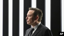 Tesla CEO Elon Musk attends the opening of his Berlin-Brandenburg factory, Tuesday, March 22, 2022, in Grünheide, Germany. (Patrick Pleul/AP)