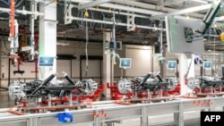 View of the inside of the Tesla Giga Texas manufacturing facility during a tour ahead of the company's grand opening party on April 7, 2022 in Austin, Texas.